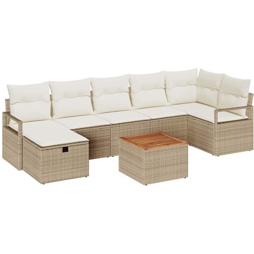 vidaXL Vrtna sedežna garnitura z blazino 8 pcs Bež Poly ratan, (5000144690) Cene