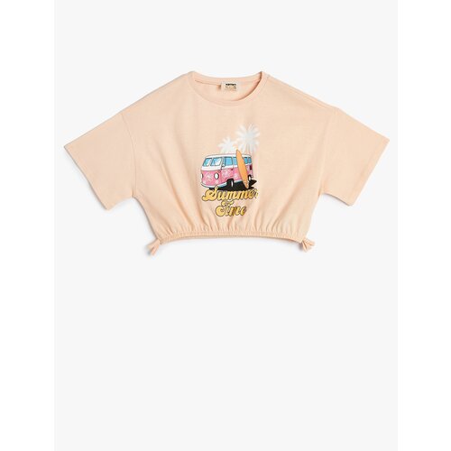 Koton Crop T-Shirt Tropical Printed Elastic Waist Short Sleeve Cotton Slike