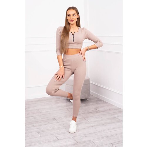 Kesi Ribbed crop top set dark beige Slike