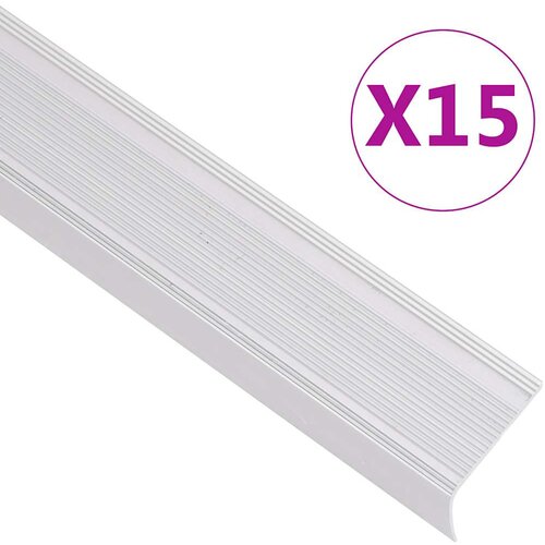 VidaXL Rubnjaci za stepenice L-oblik 15 kom aluminijski 90 cm srebrni Slike