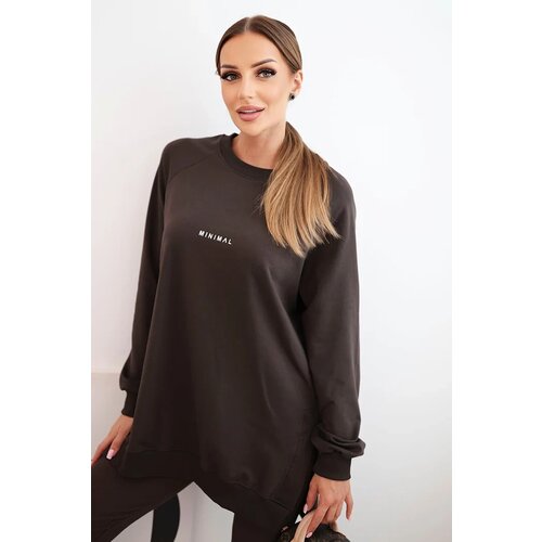 Polski Women&amp;#039;s cotton set sweatshirt and leggings with the inscription Minimal brown Slike