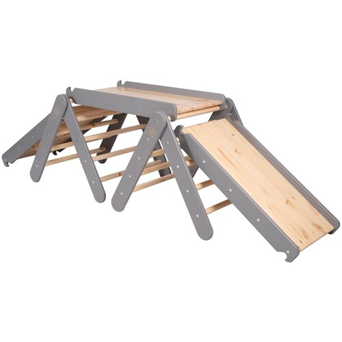 MeowBaby Sivi/prirodno obojeni trokut od borovine 265x61x60 cm Montessori - Cene