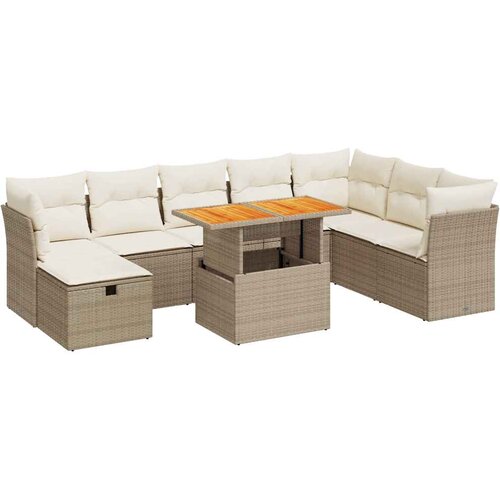  9-dijelni set vrtnih sofa s jastucima bež od poliratana bagrem Slike