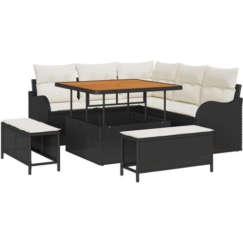 8 dijelni vrtni sofa set s jastucima Crni poli ratan akacija 2-sjedalna vrtna sofa s jastucima Crni poli ratan 3 dijelni vrtni Cene