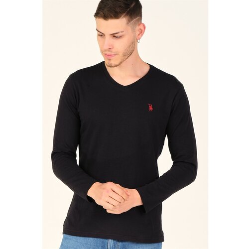 Dewberry T8587 V-NECK MEN'S LONG SLEEVE T-SHIRT-CHARCOAL BLACK Cijene