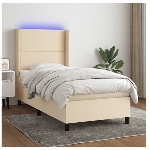  Box spring postelja z vzmetnico LED krem 90x200 cm blago Cene