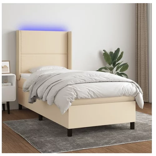  Box spring postelja z vzmetnico LED krem 90x200 cm blago