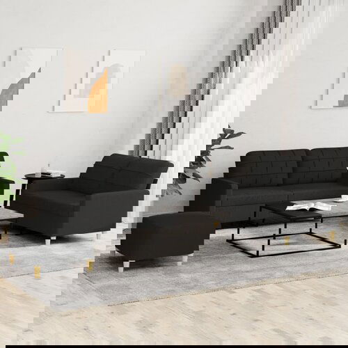  The Living Store Sedežna garnitura z blazinami 3-delna črno blago - Sedežna Garnitura, (21479141) Cene