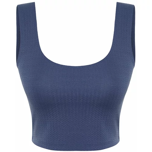 Trendyol Indigo Limited Edition Textured Zero Sleeve Square Neck Crop Knitted Blouse