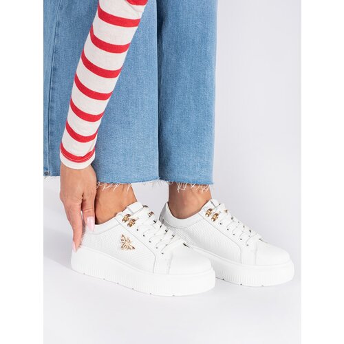 Shelvt White leather platform sneakers Slike