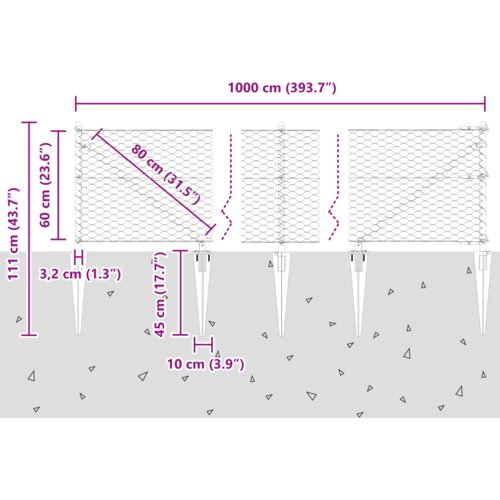 VidaXL Heksagonalna Ograda Siva 0.6x10 m Čelik Slike