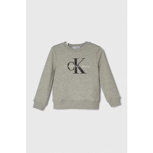 Calvin Klein Jeans Otroški bombažen pulover siva barva