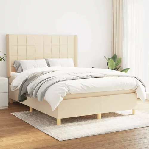  Box spring postelja z vzmetnico krem 140x200 cm blago, (20895710)