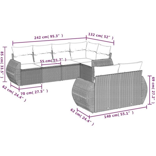 VidaXL 7-dijelni set vrtnih sofa od poliratana s jastucima smeđi Slike