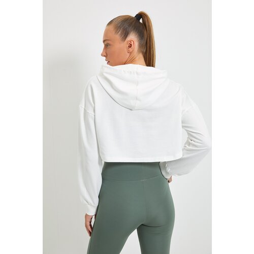 Trendyol Ecru Super Crop Hoodie Sports Sweatshirt Cene