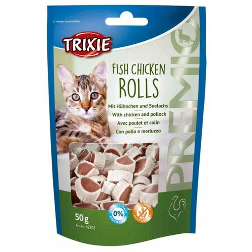 Trixie poslastica za mačke premio fish chicken rolls 50g Slike
