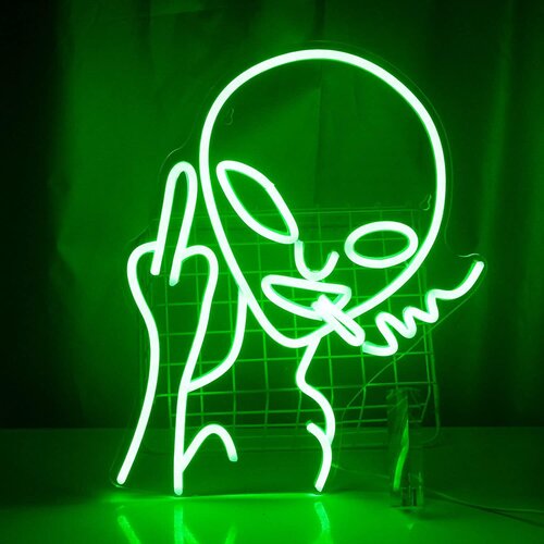 GOLDWAY Zeleni neonski napis Alien, neonski napis za spalnico, neonski napisi Alien za stensko dekoracijo, dekor igralne sobe, 16x12 palcev, (21978893) Slike