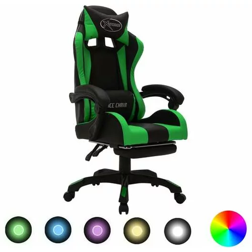  Racing stol z RGB LED lučkami zeleno in črno umetno usnje