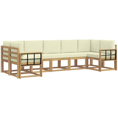  Set vanjskih sofa 7 kom. Bijela i krem Smeđa 304 x 128,5 x 73 cm Slike