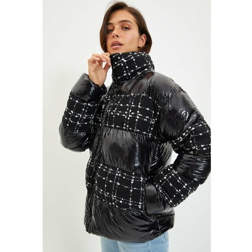 Trendyol Black Tweed Detailed Shiny Oversize Down Jacket Slike