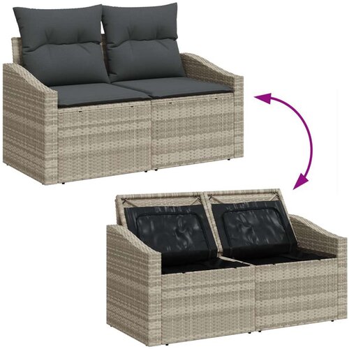  Set od 8 dijelova za objedovanje u vrtu s jastučićima svijetlo sivi poly rattan Slike