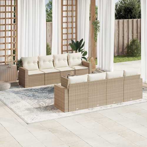 VidaXL 9-dijelni set vrtnih sofa s jastucima bež od poliratana Slike