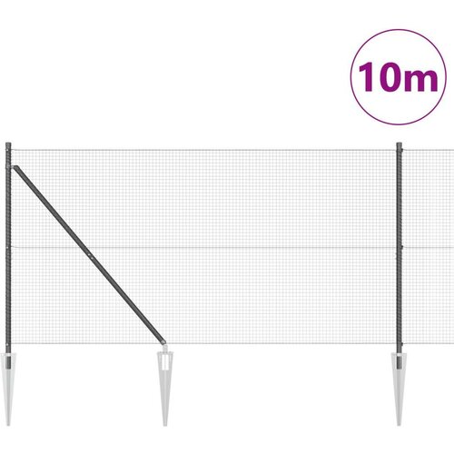 VidaXL Zavarena žičana ograda s 7 spike postova Siva 1.2x10 m Čelik Slike