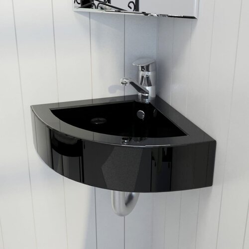 VidaXL Umivalnik z odprtino za odtekanje 45x32x12,5 cm črn Slike