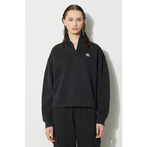Adidas Pulover Essentials Halfzip Sweatshirt ženski, črna barva, IU2711
