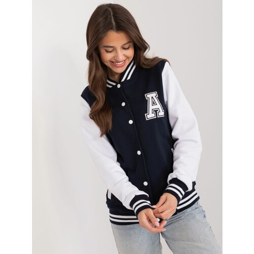 Fashion Hunters Women's Cotton Baseball Sweatshirt in Navy Blue Slike
