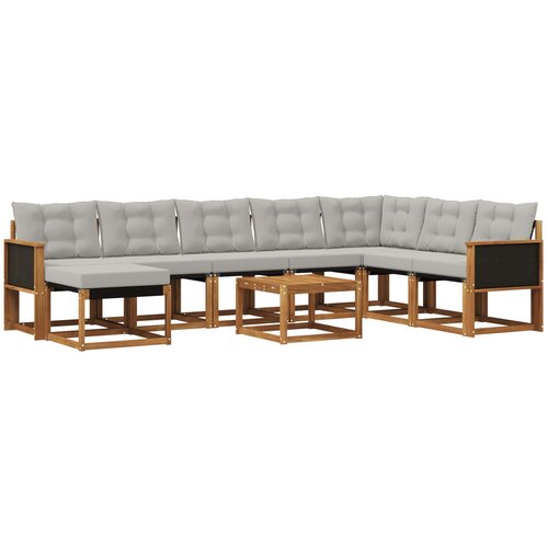 vidaXL Zunanja garnitura za sedenje 9 pcs Naravna in svetlo siva, (5000280748) Cene