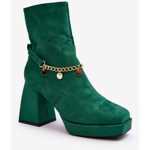 Kesi Women's ankle boots with chain, green Tiselo
