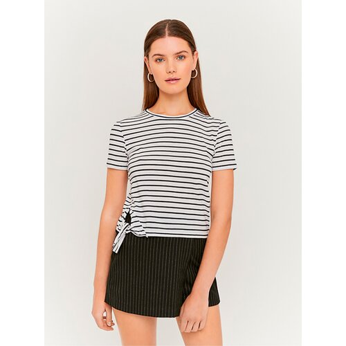 TALLY WEiJL Black & White Striped Short T-Shirt - Women Cene