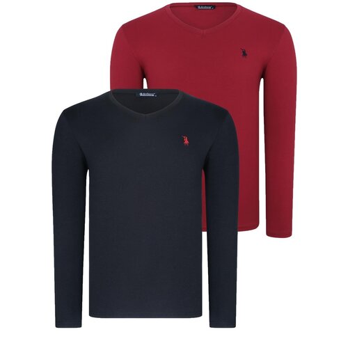 Dewberry DOUBLE SET T8587 V-NECK MEN'S SWEATSHIRT-BLACK-BURGUNDY Cene