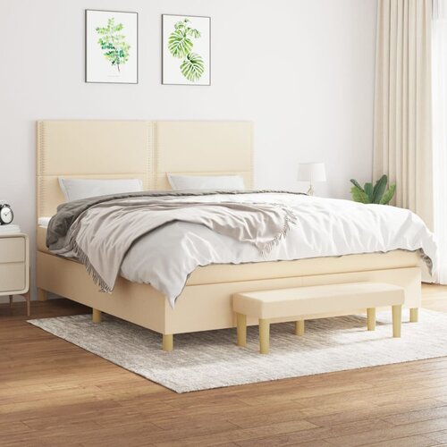 The Living Store Box spring postelja z vzmetnico krem 180x200 cm blago - Box Spring Postelja, (21514196) Slike