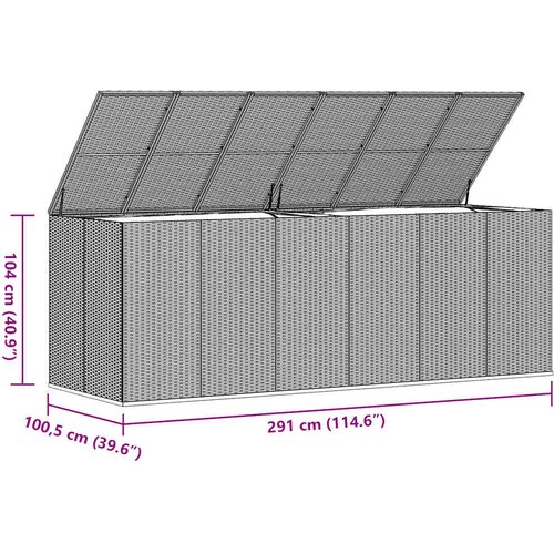  Kutija za vrtne jastuke od PE ratana 291 x 100,5 x 104 cm siva Slike