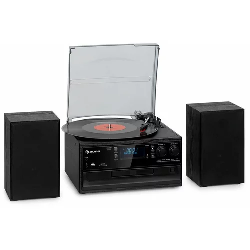 Auna Oakland DAB Plus, retro stereo sustav, DAB +/- FM, BT funkcija, vinil, CD player, kasetofon. uključuje zvučnike, Crna