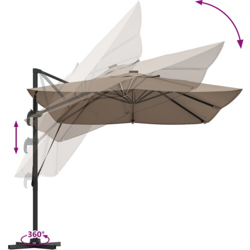 Kantilever Roma Suncobran s LED-ima Taupe 352x251x265 cm Aluminij Slike