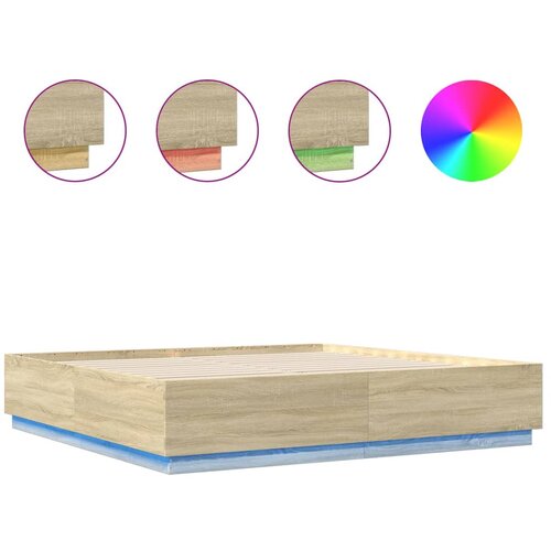 Maison Chic Posteljni okvir - Dvoposteljna postelja - Zakonska postelja z LED lučkami sonoma hrast 200x200 cm inž. les, (21696157) Slike