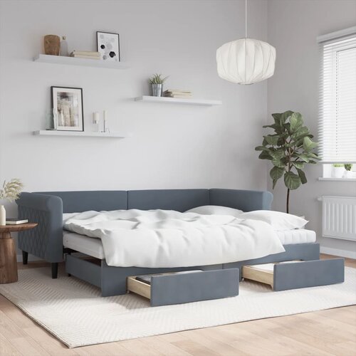 vidaXL Izvlečna dnevna postelja s predali temno siva 90x200 cm žamet Cene