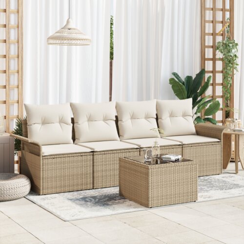 VidaXL 5-dijelni set vrtnih sofa s jastučićima bež poli ratan Slike