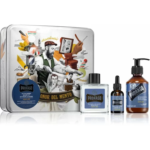 Proraso azur lime beard wash darovni set šampon za bradu 200 ml + balzam za bradu 100 ml + ulje za bradu 30 ml + kutija za muškarce