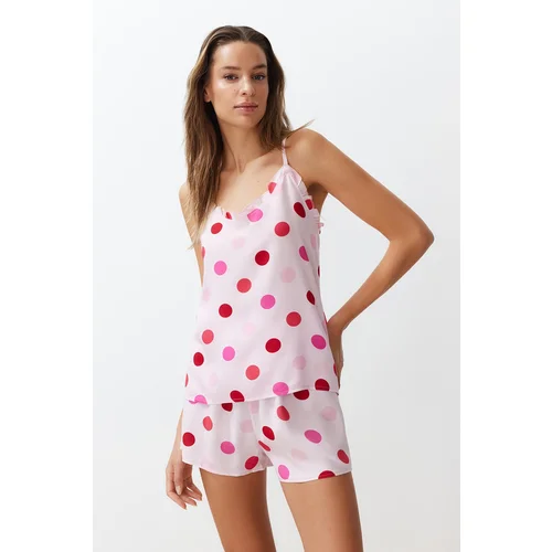 Trendyol Pink Polka Dot Viscose Woven Pajamas Set