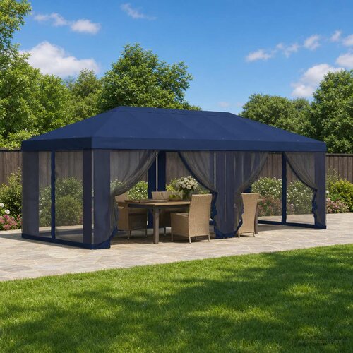  Pokrov za gazebo s bočnim zidovima 6 x 3 m Plava Poliester 190 Cijene