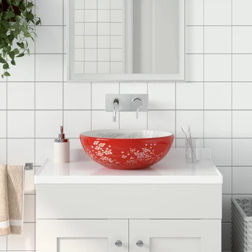 Nadgradni umivaonik bijelo-crveni okrugli Φ41x14 cm keramički