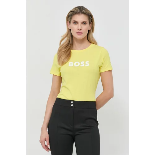 Boss Bombažna kratka majica rumena barva