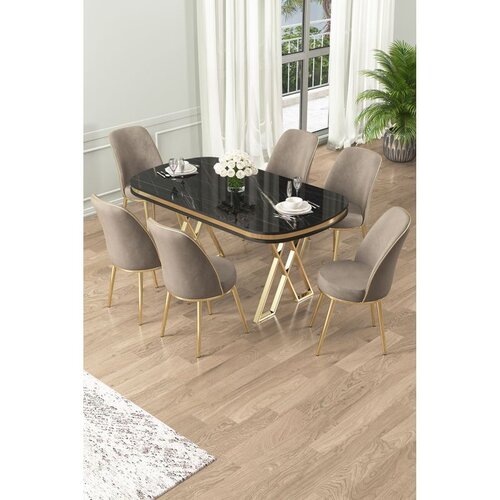 Hanah home Set Trpezarijski sto i 6 stolica Lai, bež-crna Cene