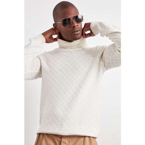 Trendyol Ecru Men's Turtleneck Textured Knitwear Sweater Slike