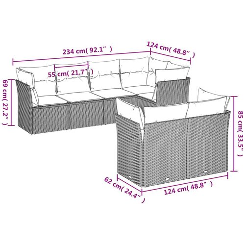 vidaXL 7-dijelni set vrtnih sofa od poliratana s jastucima crni Cijene