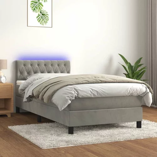  Box spring postelja z vzmetnico LED svetlo siva 100x200cm žamet, (20902105)